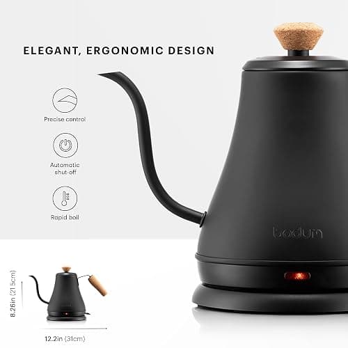 Bodum 27oz Bistro Gooseneck Electric Water Kettle, Pour Over Coffee & Tea, Stainless Steel, Matte Black thumbnail 3