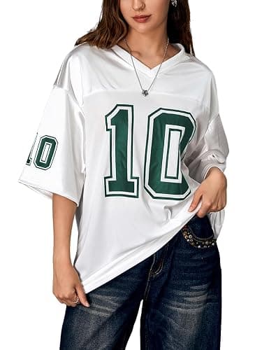 Verdusa Women's Oversized Jersey Shirt Graphic Tees V Neck Short Sleeve Vintage T Shirts - Image 1