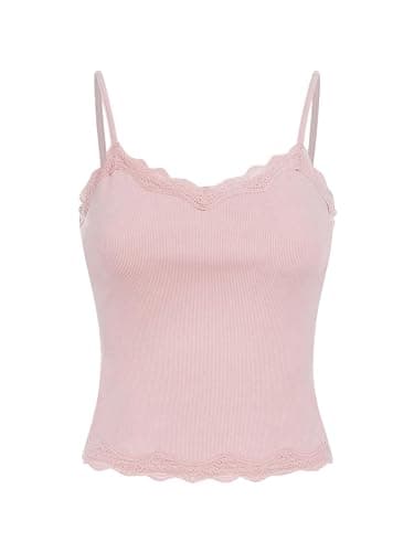 SOLY HUX Girl's Sleeveless Lace Trim Camisoles Spaghetti Strap Ribbed Crop Tank Tops - Image 1