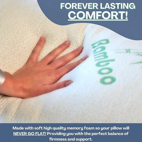 Memory Foam Rayon Bamboo Pillows Queen Size Set of 2 for Sleeping [Adjustable] - Cool & Breathable Cover with Zipper Rayon Bamboo Pillowcase - Relieves Neck Pain - Back/Stomach/Side Sleeper thumbnail 4