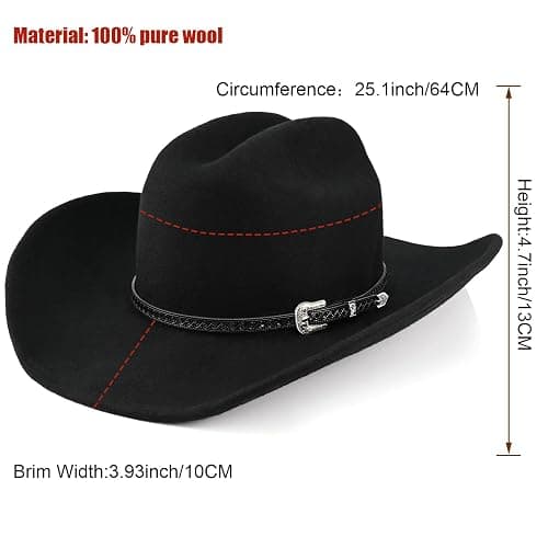 100% Wool Western Cowboy Hat for Men Women Classic Fedora Hat Felt Cowgirls Hats with Two Decorative Bands thumbnail 6