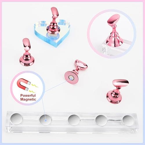 Nail Stand for Press Ons, Magnetic Fake Nail Holder for Painting Nails,Nail Stands for Nail Art with Reusable Putty Home Salon DIY Display Supplies (A-Pink) thumbnail 4