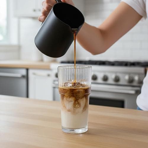 WeirdUncle Set of 6 Oversize Ribbed Glassware, 20oz Vintage Clear Glass Tumbler, Large capacity, Origami Style, Fluted Design, Ideal for Water, Iced Coffee, Beer, Tea, Latte, Housewarming Gift (Large) thumbnail 4
