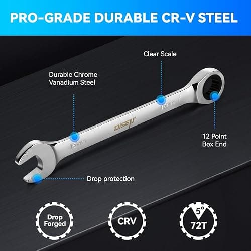 DISEN 10Pcs Ratcheting Wrench Set SAE & Metric Ratchet Wrench Set with Rack Organizer, Premium CR-v Steel, 12 Point, 72 Teeth,Box End and Open End Ratcheting Wrench Set,Metric 10-15mm&SAE 3/8''-5/8'' thumbnail 5