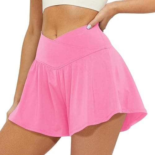 FireSwan Crossover Athletic Shorts for Women 2 in 1 Flowy Running Shorts with Pockets Spandex Butterfly Workout Tennis Skorts thumbnail 2