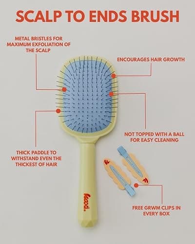 Kaxi Metal Bristle Scalp to Ends Hair Brush, Includes FREE set of GRWM Clips thumbnail 2
