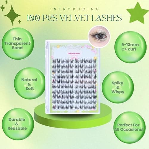 Ninetynine Dreams 100PCs Velvet Lashes Manhua Anime DIY Wispy Lash Clusters 9-13mm C+ Curl Beginner Friendly Lightweight & Reusable Individual Waterproof Spiky Eyelashes Thin Comfortable Band thumbnail 4