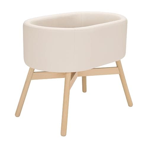 babyletto x GATHRE Capsule Bassinet in Vegan Ivory Leather, Wipeable & Water Resistant - Image 1