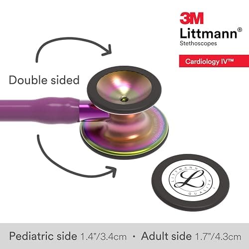 3M Littmann Cardiology IV Diagnostic Stethoscope, 6205, More Than 2X as Loud, Weighs Less, Stainless Steel Rainbow-Finish Chestpiece, 27" Plum Tube, Violet Stem, and Black Headset thumbnail 3