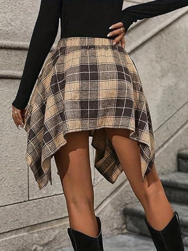 Chvity Mini Skirts for Women High Waisted Asymmetrical Hem Fashion Plaid Skirt thumbnail 4