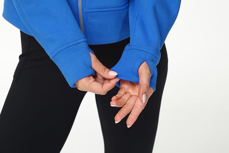 THE GYM PEOPLE Women's Full-Zip Up Hoodies Jacket Fleece Workout Crop Tops Sweatshirts with Pockets Thumb Hole thumbnail 7