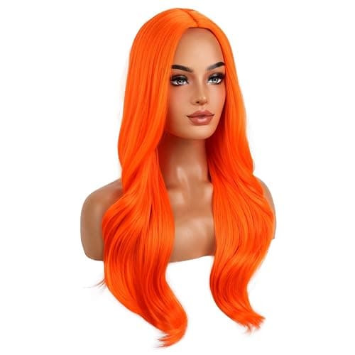 BERON Orange Long Wig for Women Girls Curly Wavy Hair Wigs 24" Halloween Cosplay Party Heat Resistant Synthetic Fiber Wigs thumbnail 2