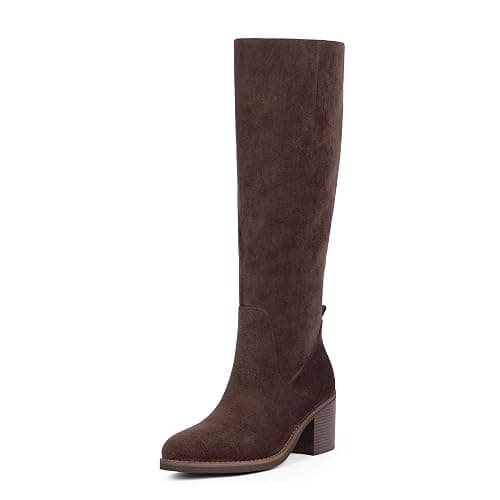QIY Knee High Boots Women Chunky Heel Rounded Toe Tall Boots Women Block High Heel Fall Long Boots - Image 1