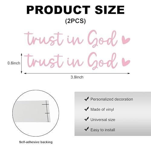 DXNQ 2 PCS Trust in God Rearview Mirror Decals, Automotive Vinyl Rear View Mirror Decorative Stickers, Waterproof Trust in God Stickers for Car Truck Laptop, Car Accessories (Pink) thumbnail 2