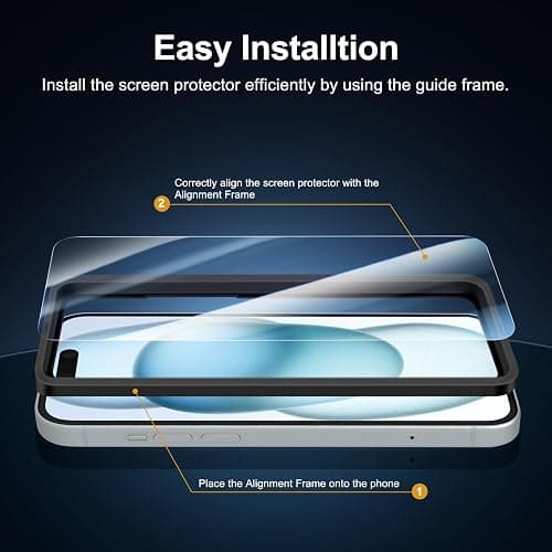 NEW'C 3 Pack Designed for iPhone 16, iPhone 15 Screen Protector (6.1 inches),Enhanced Tempered Glass Protection with easy installation tool included,Case Friendly Ultra Resistant thumbnail 3