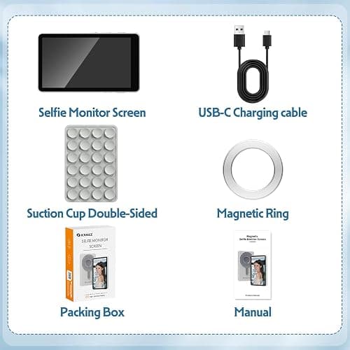 XJUGEZ Phone Vlog Selfie Monitor Screen, Magnetic Selfie Screen for iPhone Android, Back Camera Selfie Monitor Screen Wireless,No Delay Mini Vlog Selfie Screen for Live Stream & TikTok,Last for 3.5H thumbnail 9