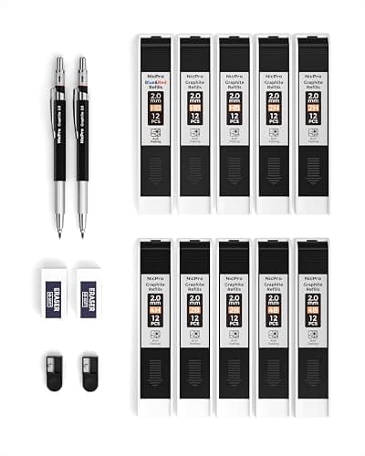 Nicpro 2mm Metal Mechanical Pencil Set with Case, 2PCS | Lead Pencil Holder 2.0 mm+120PCS Lead Refills (4H 2H HB 2B 4B Color), 2mm Pencils for Drafting Writing Drawing Sketching thumbnail 6