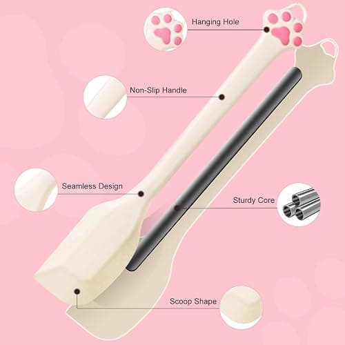 Siutco Cute Cat Paw Silicone Spatula Set - High Heat Resistant Rubber Scraper for Baking & Cooking, BPA-Free Non-Stick Kitchen Utensils, Adorable Cat Lover Gifts(2 Pack, 8.5" & 11" Mix, Cream) thumbnail 5