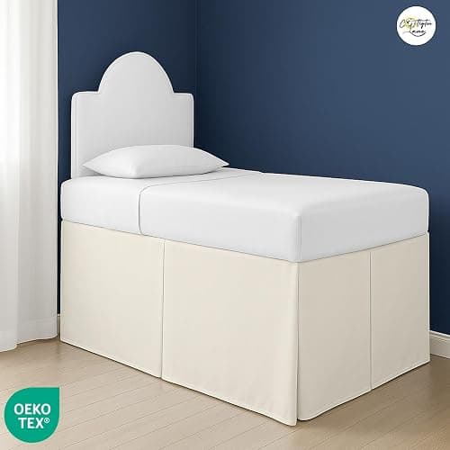 BED | Amazon | Cottington Lane Tailored Box Pleated College Dorm Sized Bed Skirt Twin XL, Hotel Quality Premium Brushed Microfiber Extra Long Bedskirt Twin XL 34 Inch Drop, Ivory - Twin XL-34" Drop - Ivory thumbnail 6