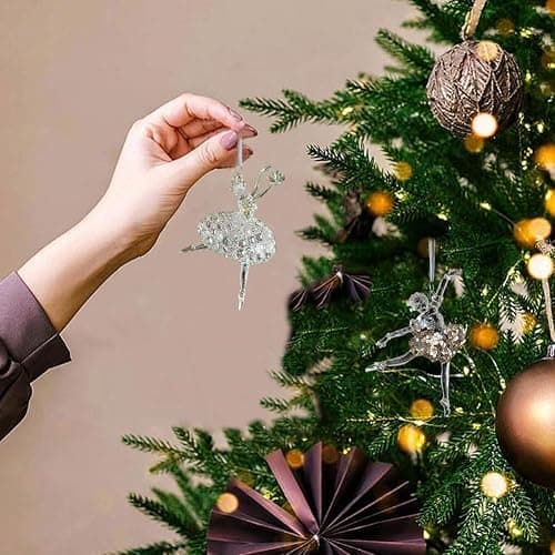 JOYWU Ballerina Christmas Tree Ornaments Set of 2 - Acrylic Ballet Girl Figurines with Different Poses, Shatterproof Hanging Decor for Xmas Holiday, Unique Gift for Dance Lovers thumbnail 4