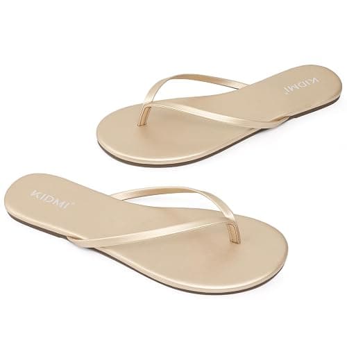 KIDMI Women's Thong Flip Flops, Memory Foam Vegan Leather Flats Sandals | Soft Flexible Straps Casual Summer Beach Minimalist Sandals for Travel, Walking and Daily Wear thumbnail 7