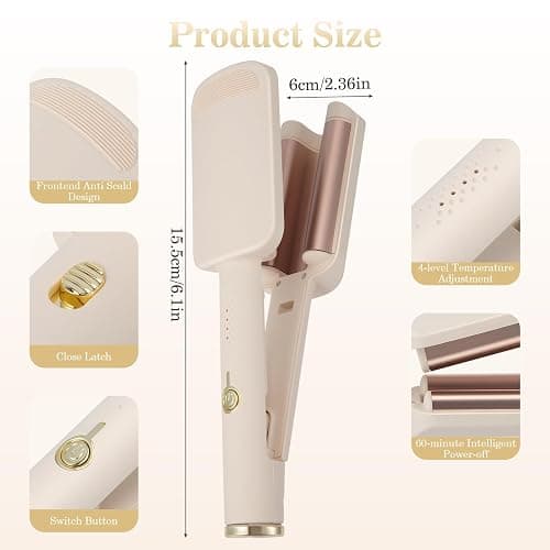 Ceramic Curling Wand, 32mm Ionic Beach Wave Hair Curler, 3 Barrel Hair Waver Hair Crimpers for Women and Girls, Fast Heating Deep Wave Curling Iron with 4 Temps 140°C-220°C, Anti-Scald & Travel Lock thumbnail 7