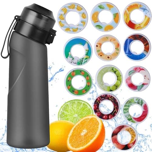 DJPP Air Scent Water Bottle with 12 Flavor Pods 650ML Drinking Water Cup 0% Sugar BPA Free With Straw Sports Water Bottle Suitable for Outdoor(Mattle Black Bottle + 12 Scent Pods in Random) - Image 1