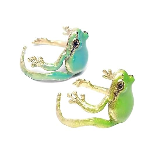 ULLKEL 2 Pcs Cute Frog Rings for Women Adjustable Open Band Green Animal Finger Accessories Whimsical Jewelry for Best Friend Birthday Daily Wear - Image 1