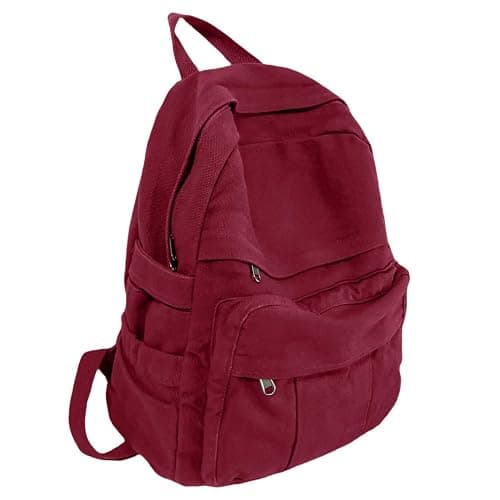 GAMLFL Burgundy Red Canvas Backpack for Women Retro Aesthetic Rucksack Basic Backpack for High School/College Students Travel Laptop Bag - Image 1