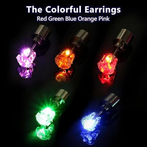 Generic 5Pcs Led Light Up Earrings Led Studs Earrings Party Flashing Blinking Steel Earring Bright Stylish Fashion Earrings Diamond Crown Ear Drop Stud Glowing Up Decoration Multi-Color, silver, M, thumbnail 5