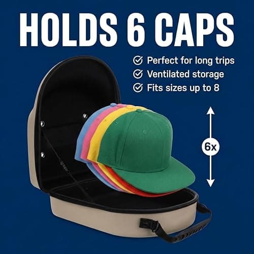 Lids Hat Travel Case – Baseball Cap Carrier for 6 Hats, Durable Black Exterior with Light Blue Interior, Storage with Handle & Adjustable Shoulder Strap, Hard Hat Organizer for Travel & Closet thumbnail 7