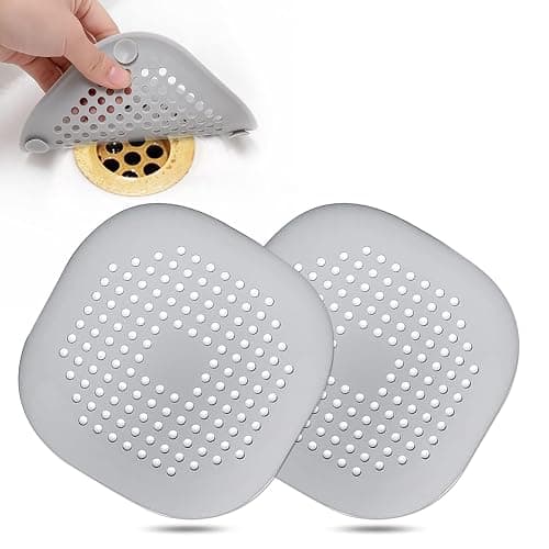 Bovinde Hair Drain Catcher,Square Cover for Shower 2 Pack (Sliver Grey) | Drainer Cover Silicone Hair Stopper with Suction Cups,Protector Accessories,Easy to Install Suit for Bathroom,Bathtub,Sink - Image 1