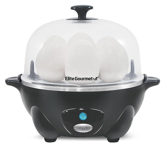 Elite Gourmet EGC710DKG Rapid Egg Cooker, 7 Easy-To-Peel, Hard, Medium, Soft Boiled Eggs, Poacher, Omelet Maker, Auto Shut-Off, Alarm, 16-Recipe Booklet, BPA-Free, Ash - Image 1