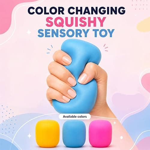 Squeeze Color Changing Squishy Soft Square Malt Sugar Filled Slow Stress Balls, Color Changing Squishy Sensory Toy, Anxiety Relief Shape Fidgets for Pull Stretch Squishy Toy (Yellow) thumbnail 5