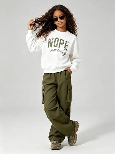 Voxikidio Teen Girls Clothes 2 Piece Outfits Letter Print Long Sleeve Tops and Cargo Pants Clothing Set thumbnail 2