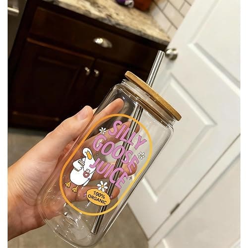 Cute Silly Goose Glass Cup Funny Goose Lovers Gift for Women, Silly Goose Juice Goose Cup, Birthday Gifts for Daughter, Sister, Friends, Wife, Mom, BFF, Coworkers, Fun Gag Goose Handbag Animal Gift thumbnail 2