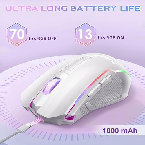 Redragon Gaming Mouse, Wireless Gaming Mouse with 9 Programmable Buttons, RGB Backlit, Rechargeable Wireless Mouse UP to 8000 DPI, Macro Edit, 70Hrs for Laptop, PC, Mac Gamer, White M910-WS thumbnail 5