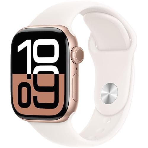 Apple Watch Series 10 [GPS + Cellular, 42mm] - Rose Gold Aluminum Case with Starlight Sport Band, S/M (Renewed) - Image 1