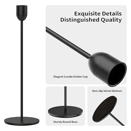 ChefBee Black Tall Candle Candlestick Holder, 3PCS Taper Pillar Candle Sticks Stand Holders Decor, Centerpiece Dining Table Wedding Festive Fireplace Mantle Vintage Room Decorations, Housewarming Gift thumbnail 4