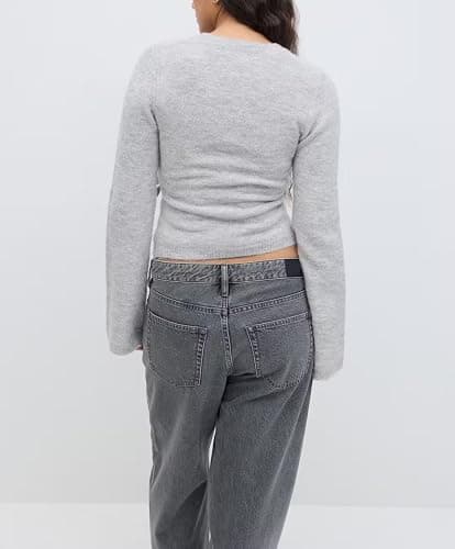 Mxiqqpltky Wrap Knit Tops for Women Y2k Lightweight Sweater Top Long Sleeve V Neck Side Tie Fitted Cropped Sweaters thumbnail 2