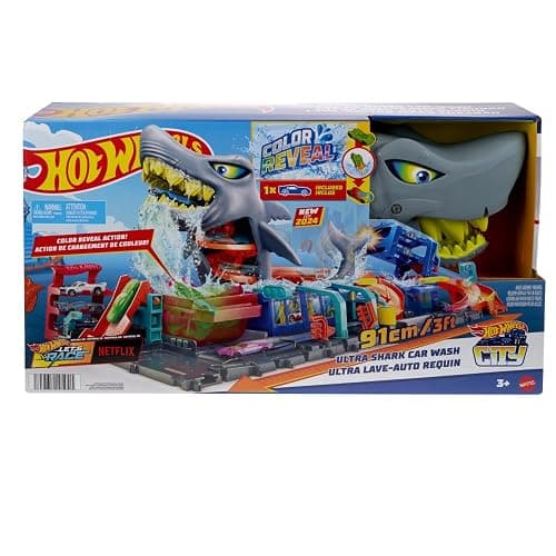 Hot Wheels City Track Set, Ultra Shark Car Wash with 1:64 Scale Color Reveal Toy Vehicle, Repeat Color-Change Feature, Storage thumbnail 10