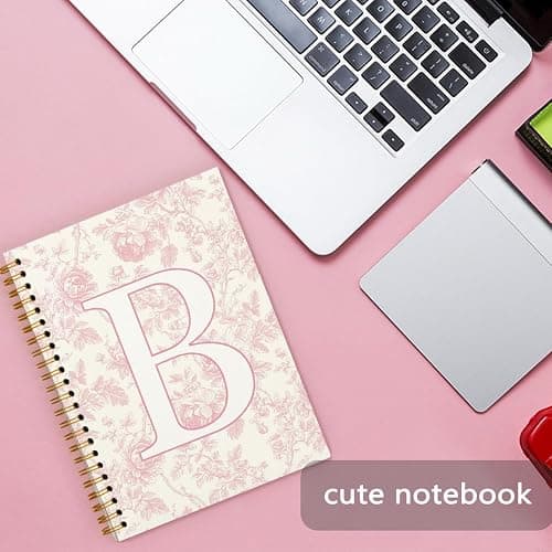 ShowDraven Pink Initial Notebook Embroidered B, Teacher Journal,Aesthetic Notebook, Monogrammed Personalized Stationery Gifts for Women,School Supplies for Girls 5.5x8.3 thumbnail 4