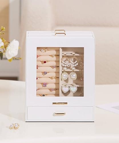 Homde Jewelry Organizer Girls Women Jewelry Box for Necklaces Rings Earrings Gift Bracelets Storage Case (White + Gold) thumbnail 2