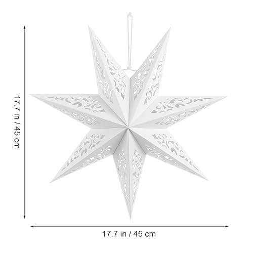 IMIKEYA Christmas Star Paper Lantern: 45cm Star Lamp Shade Paper Lantern Lamp Decorations Hollow out Hanging Lamp Shade for Christmas Wedding New Year Party Decorations (White) thumbnail 3
