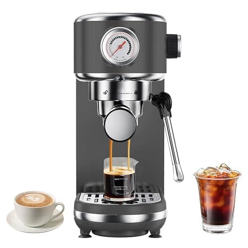 atatix 20 Bar Espresso Machine with Milk Frother, Compact Espresso Maker, Stainless Steel Coffee Machine with Precise Temp Control & 44oz Removable Water Tank for Latte, Cappuccino, Dark Grey - Image 1
