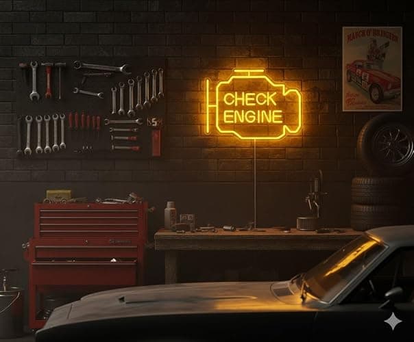Check Engine Light Neon Sign for Man Cave Decor, LED Garage Wall Art, Funny Gifts for Dad & Car Guys, Man Cave Auto Repair Shop Mechanics Workshop Sign, USB Powered(15.7x11.8in,Yellow) thumbnail 4