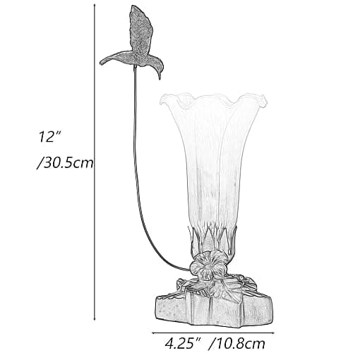 Bieye LL102 Hummingbird Flying Over Lily Flower Blown Glass Table Lamp for Home Decor (White Indigo, 4.25Wx12H) thumbnail 4