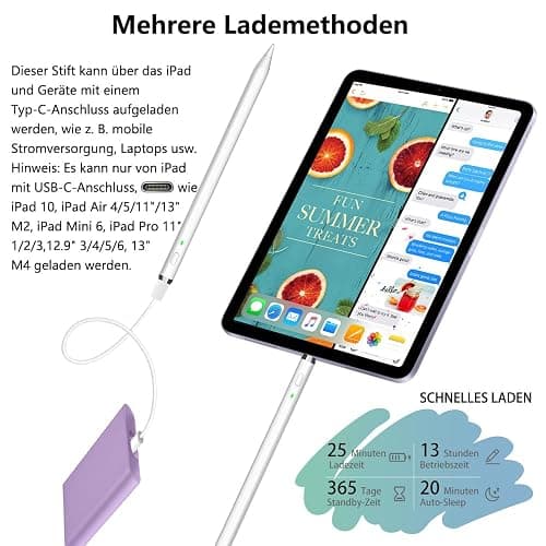 Pencil 1. Generation für iPad (2018-2025): mit USB C Schnellladeleistung & Neigungssensitivität für Tablet Bundles & Kits, Pencil für iPad 11 (A16)/10/9/8/7/6, Air 3~5/M2/M3, Min 5~7, Pro 11"/12.9"/M4 thumbnail 4