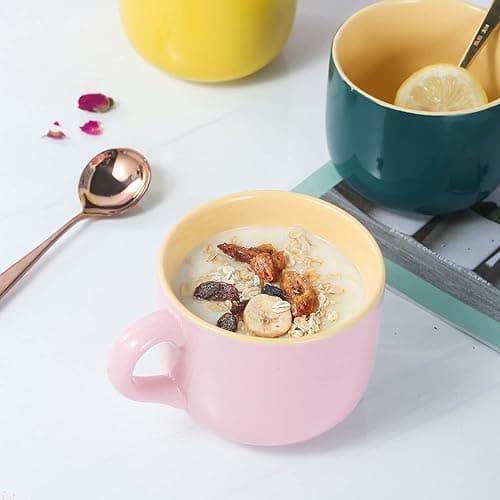 Arawat 21oz Pink Soup Bowls Microwave Safe with Handles Spoon and Coaster Large Soup Mug XXL Coffee Mugs Big Ceramic Tea Cups Cappuccino Cup Gift Birthday Gifts for Women and Men thumbnail 5