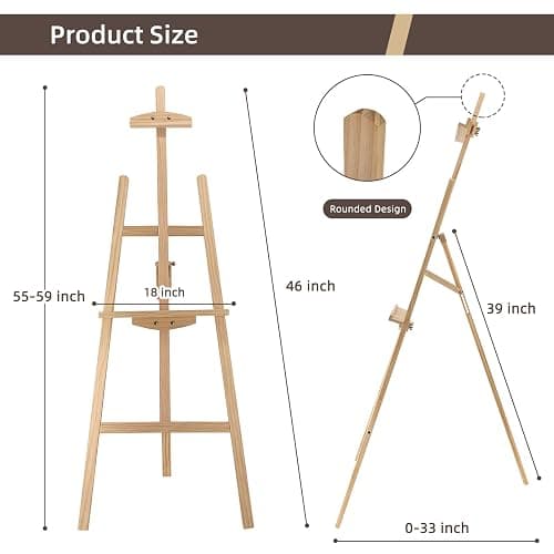 Stuelloaf Adjustable Natural Pine Wooden Painting Basic Easel, Pine Art Easel Stand Hold up to 43'', Painting Canvas for Wedding Sign and Poster, Drawing for Adults, Begginners and Students-New Type thumbnail 3